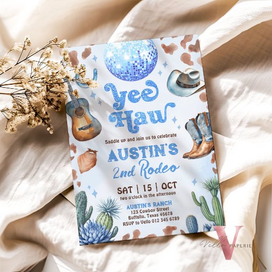 ANY AGE RODEOカウボーイブルーブラウン誕生日招待状 招待状