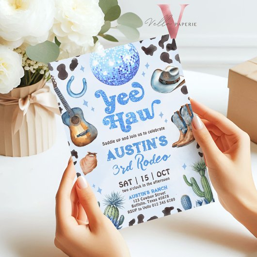 ANY AGE RODEOカウボーイブルー誕生日招待状 招待状