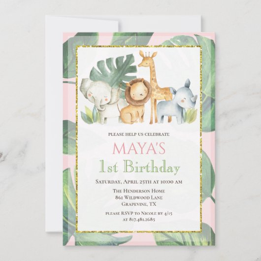 ANY AGE - Safari Animals Jungle Animals誕生日 招待状 (正面)