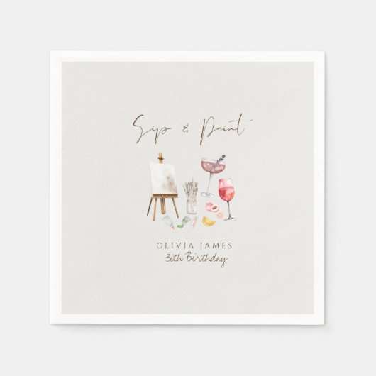 Any age sip and paint birthday  スタンダードカクテルナプキン (正面)