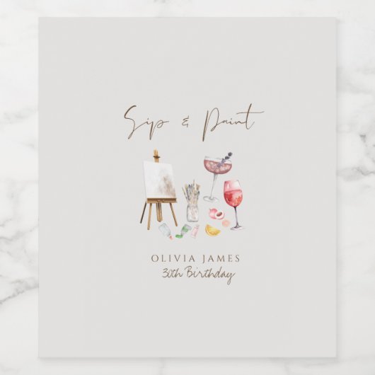 Any age sip and paint birthday ワインラベル (シングルラベル)