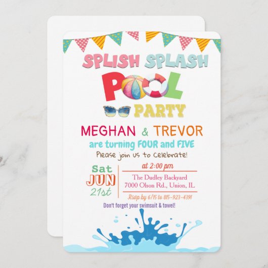 ANY AGE - Splish Splashデュアルプールパーティの招待状 招待状 (正面/裏面)