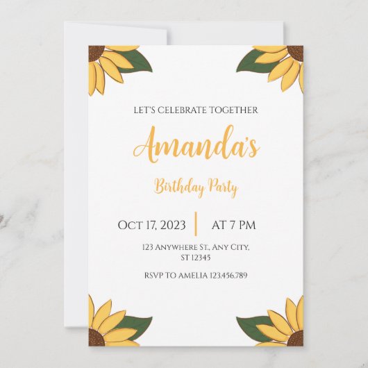 Any Age Sunflower誕生日 招待状 (正面)