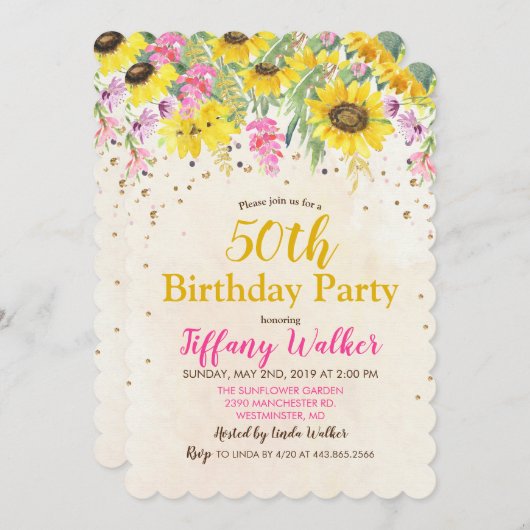 ANY AGE - Sunflower Birthday Party招待 招待状 (正面/裏面)