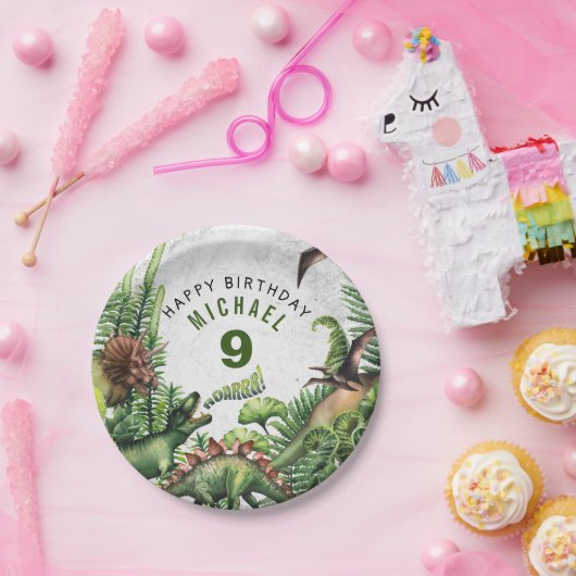 ANY AGE T-レックス恐竜の男の子の誕生日パーティー ペーパープレート (パーティー)