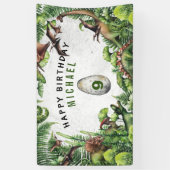 ANY AGE T-レックス恐竜の男の子の誕生日パーティー 横断幕 (縦)