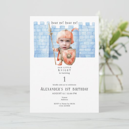 Any Age Toddlers中世の騎士の写真誕生日 招待状 (スタンド正面)
