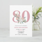 Any Age Waterカラーフローラピンク80誕生日 招待状 (スタンド正面)