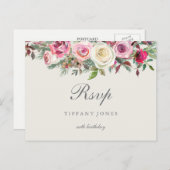 Any Age White Roseフローラ誕生日パーティーRSVP インビテーションポストカード (正面/裏面)