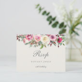 Any Age White Roseフローラ誕生日パーティーRSVP インビテーションポストカード (スタンド正面)