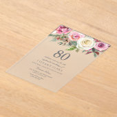 Any Age White Roseフローラ80誕生日招待状 アクリル招待状 (レイダウン)