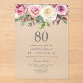 Any Age White Roseフローラ80誕生日招待状 アクリル招待状 (正面)