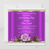 Any Age Women Birthday Partyホワイト金ゴールド薄紫バラ 招待状 (裏面)