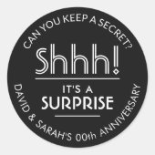 ANY Anniversaryサプライズパーティーエレガント白黒 ラウンドシール (正面)