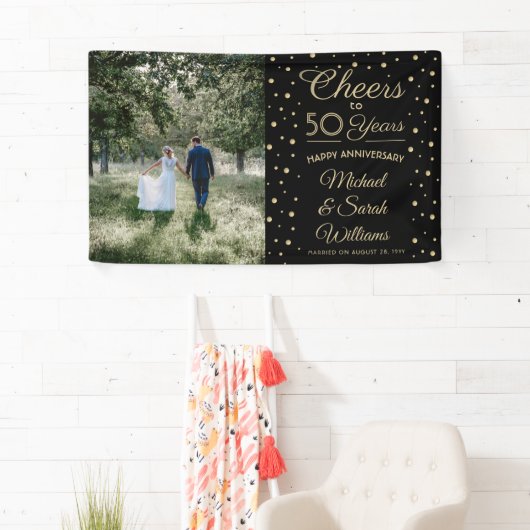 ANY Anniversary応援エレガントフォトブラック&金ゴールド 横断幕 (インサイチュ)