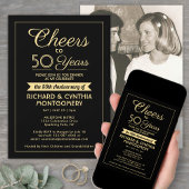 ANY Anniversary応援エレガントブラック&金ゴールド写真 招待状