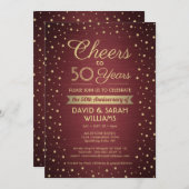 ANY Anniversary応援ブラシ付きブルゴーニュ金ゴールドパーティー 招待状 (正面/裏面)