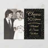 ANY Anniversary 1 Photo応援ブラック&金ゴールドパーティー インビテーションポストカード (正面)