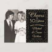 ANY Anniversary 1 Photo応援ブラック&金ゴールドパーティー インビテーションポストカード (正面)