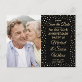 ANY Anniversary 1 Photo Black & 金ゴールド保存日 インビテーションポストカード (正面)