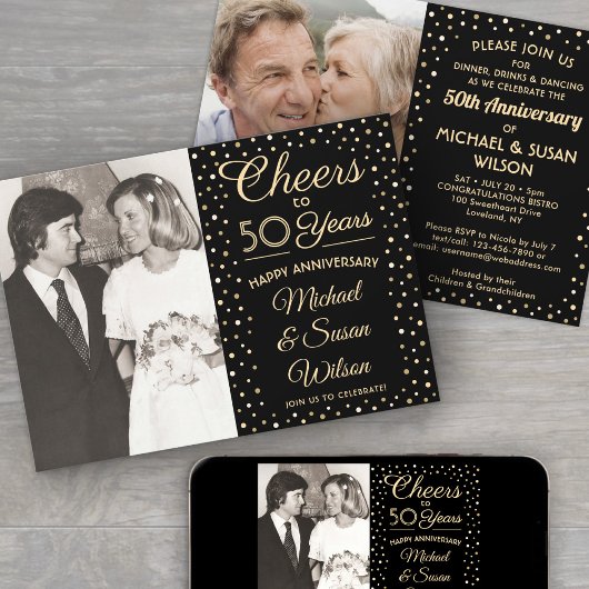 ANY Anniversary 2フォト応援ブラック&金ゴールドパーティー 招待状