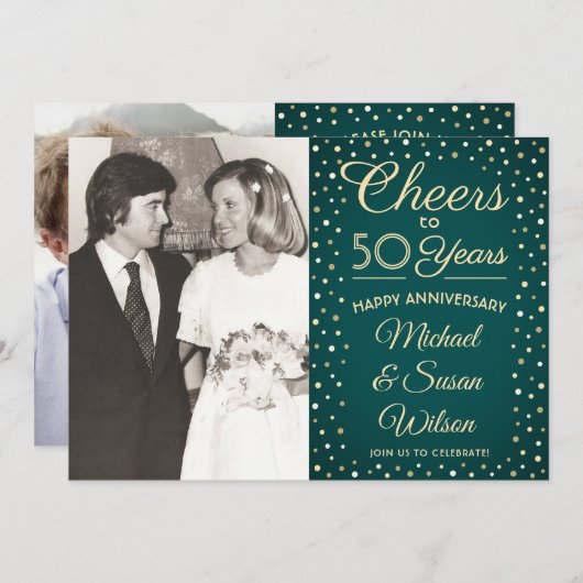 ANY Anniversary 2 Photo応援ブルーと金ゴールドパーティー 招待状 (正面/裏面)