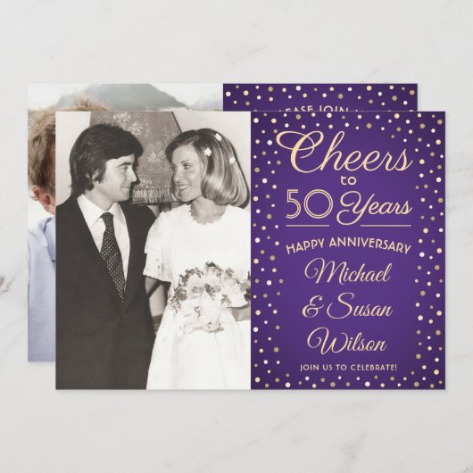 ANY Anniversary 2 Photo応援紫と金ゴールドパーティー 招待状 (正面/裏面)