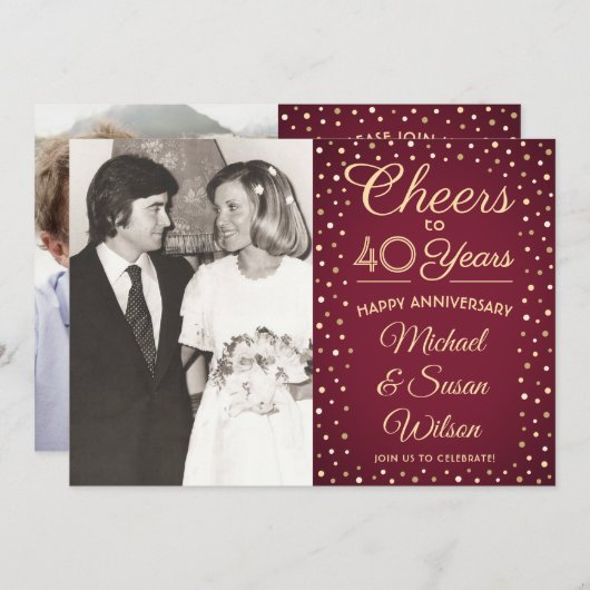 ANY Anniversary 2 Photo応援Burgundy金ゴールドパーティー 招待状 (正面/裏面)