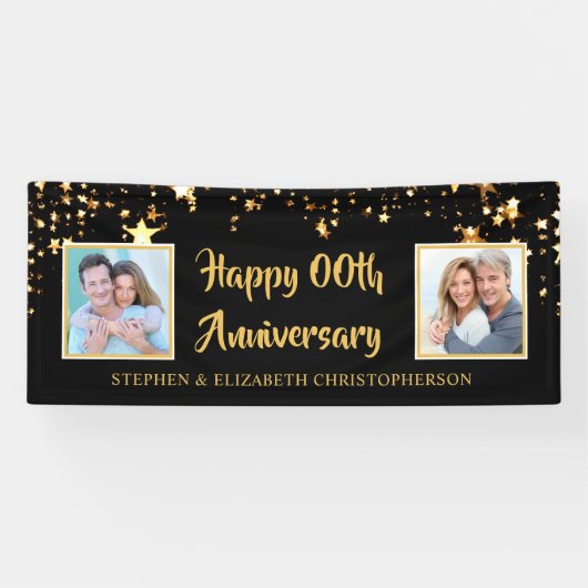 Any Anniversary Black金ゴールドStars 2写真 横断幕 (横)