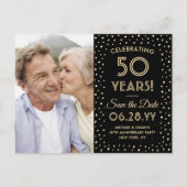 ANY Anniversary Save the Date 1 Photo Black & 金ゴール インビテーションポストカード (正面)