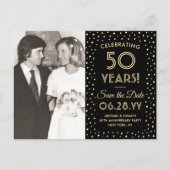 ANY Anniversary Save the Date 2 Photo Black & 金ゴール インビテーションポストカード (正面)