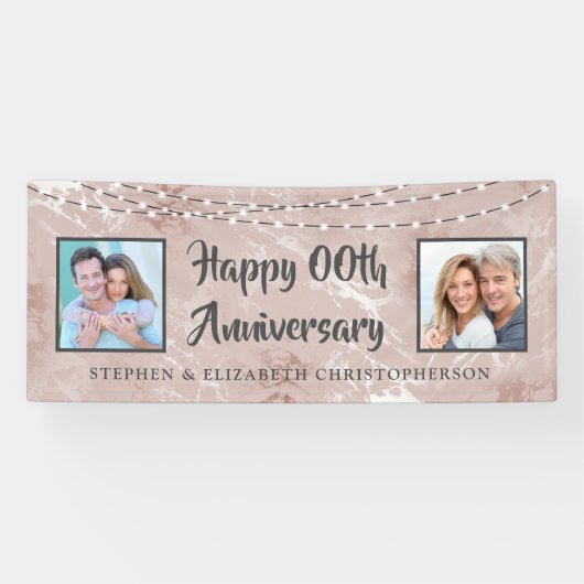 Any Anniversary Then & Now写真バラ金ゴールド大理石 横断幕 (横)