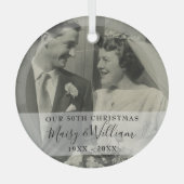 Any Anniversary Year Christmasの結婚写真 ガラスオーナメント (正面)
