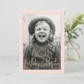 ANY Birthday 2 Photo Chic Blush Pink & Gold Party 招待状 (スタンド正面)