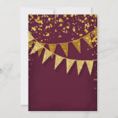 Any Birthday Burgundy Gold Pennant Banner Confetti 招待状 (裏面)