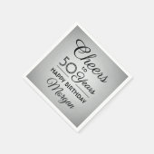 ANY Birthday Cheers Elegant Black & Faux Silver スタンダードカクテルナプキン (角)