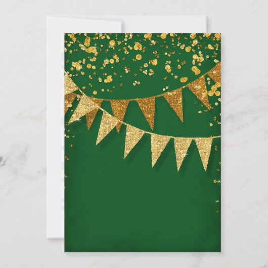 Any Birthday Emerald Gold Pennant Banner Confetti 招待状 (裏面)