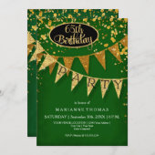 Any Birthday Emerald Gold Pennant Banner Confetti 招待状 (正面/裏面)