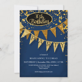 Any Birthday Navy Blue Pennant Banner Confetti 招待状