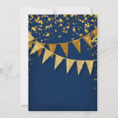 Any Birthday Navy Blue Pennant Banner Confetti 招待状 (裏面)