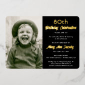 ANY Birthday Party 2 Photo エレガント Black and 実在 箔招待状 (正面)