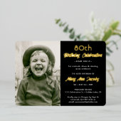 ANY Birthday Party 2 Photo エレガント Black and 実在 箔招待状 (立ち正面)