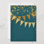 Any Birthday Peacock Blue Gold Confetti Pennant 招待状 (裏面)