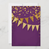 Any Birthday Purple Gold Confetti Pennant Banner 招待状 (裏面)