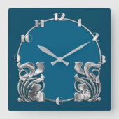 Any Colorアールデコシルバーデザイン スクエア壁時計 (正面)