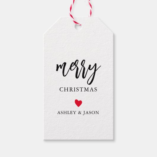 Any Colorハートメリークリスマス、ミニマリストシンプルー ギフトタグ (正面)