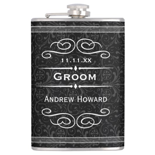 Any Color パーソナライズされた ヴィンテージ結婚Groomの日付 フラスク (正面)