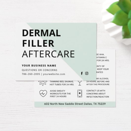 Any Color モダン Dermal Filler Aftercare Card (デスク)