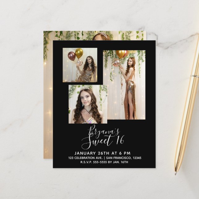 Any Color モダン Sweet 16ミニマルパーティー写真 (正面/裏面インサイチュ)