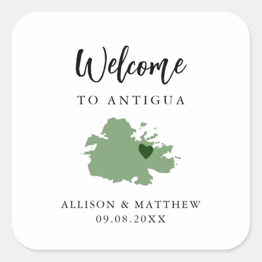 Any Color Antigua's Welcome結婚バッグまたはボックス スクエアシール (正面)